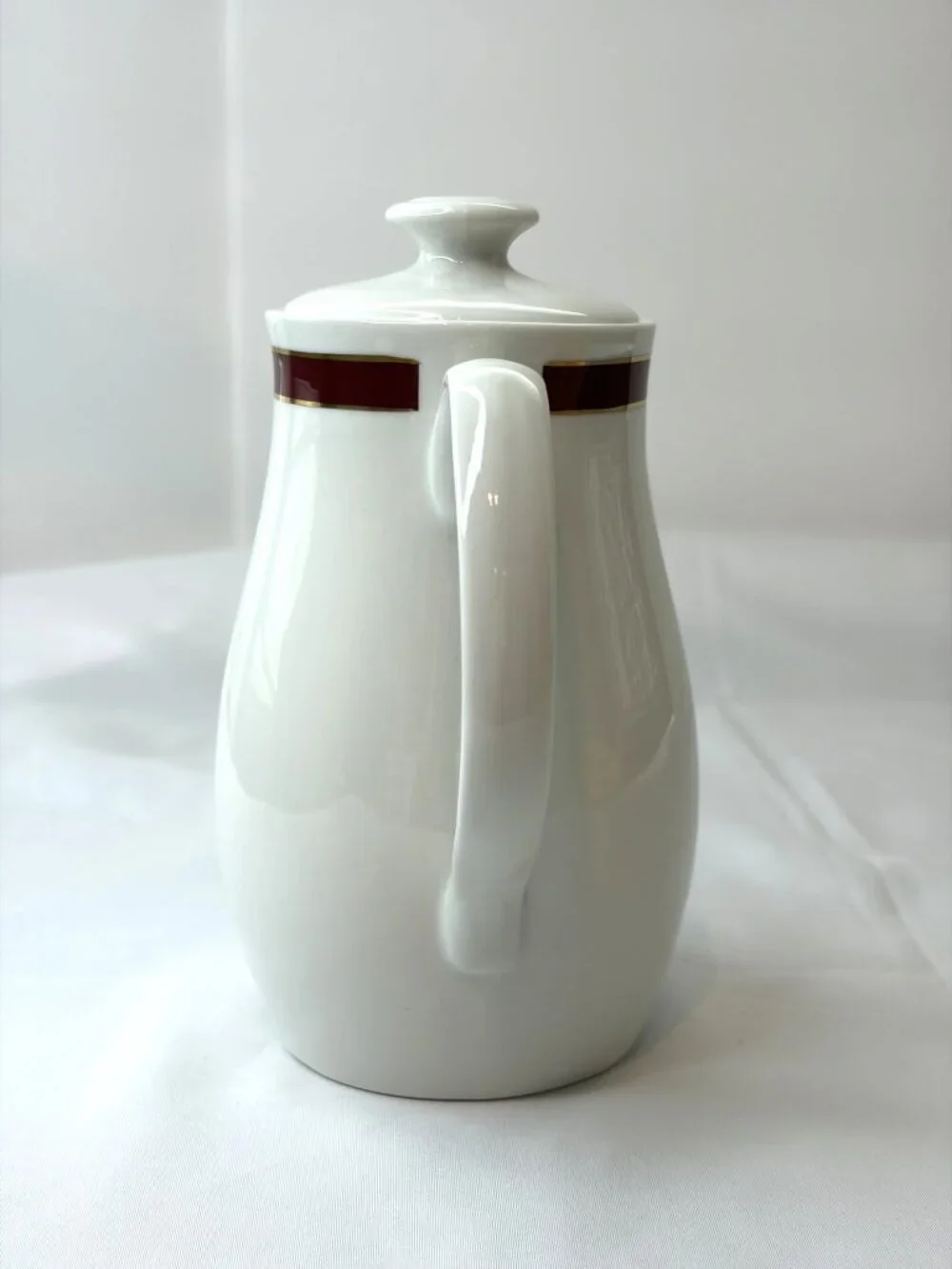 Vintage Steelite International Creamer Pitcher White Burgundy Red Gold Band 6